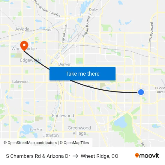 S Chambers Rd & Arizona Dr to Wheat Ridge, CO map