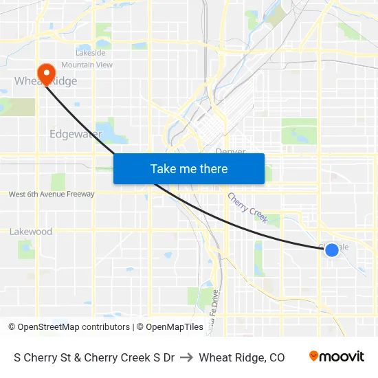S Cherry St & Cherry Creek S Dr to Wheat Ridge, CO map