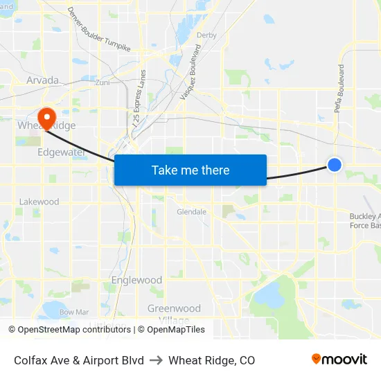 Colfax Ave & Airport Blvd to Wheat Ridge, CO map