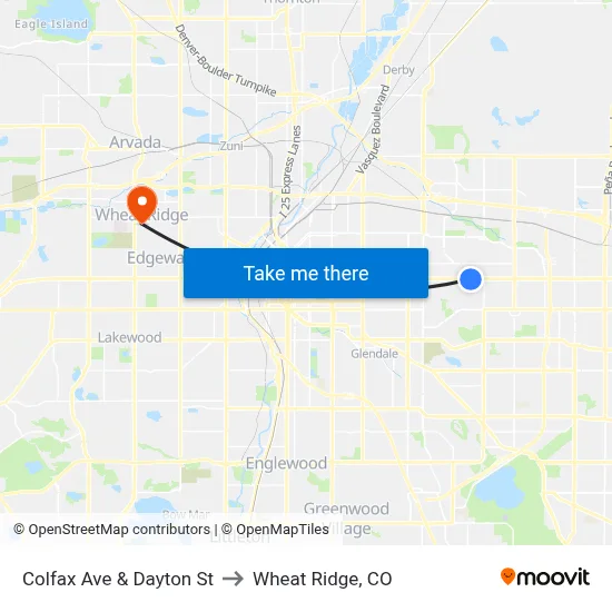 Colfax Ave & Dayton St to Wheat Ridge, CO map