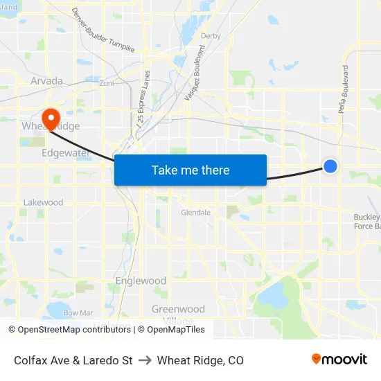 Colfax Ave & Laredo St to Wheat Ridge, CO map