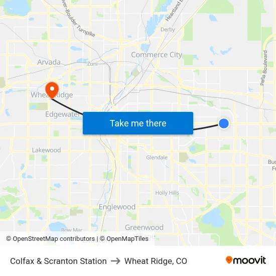 Colfax & Scranton Station to Wheat Ridge, CO map