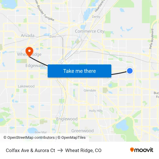 Colfax Ave & Aurora Ct to Wheat Ridge, CO map