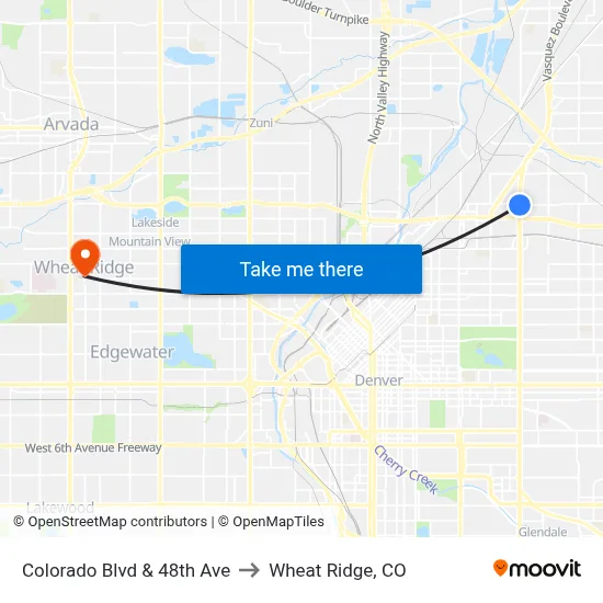 Colorado Blvd & 48th Ave to Wheat Ridge, CO map