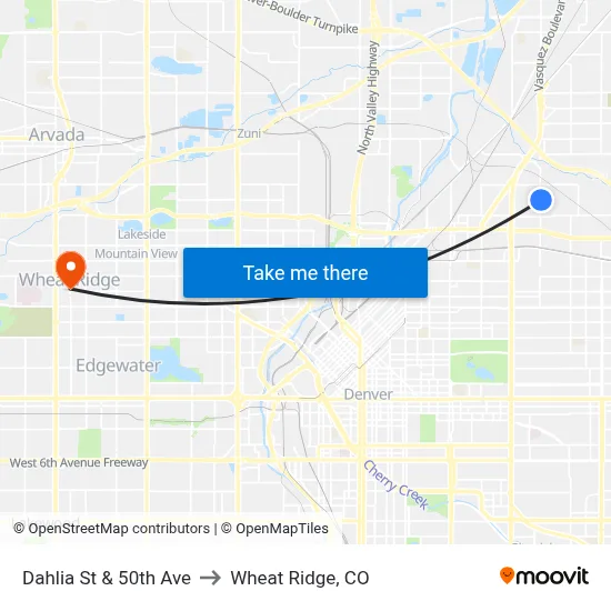 Dahlia St & 50th Ave to Wheat Ridge, CO map