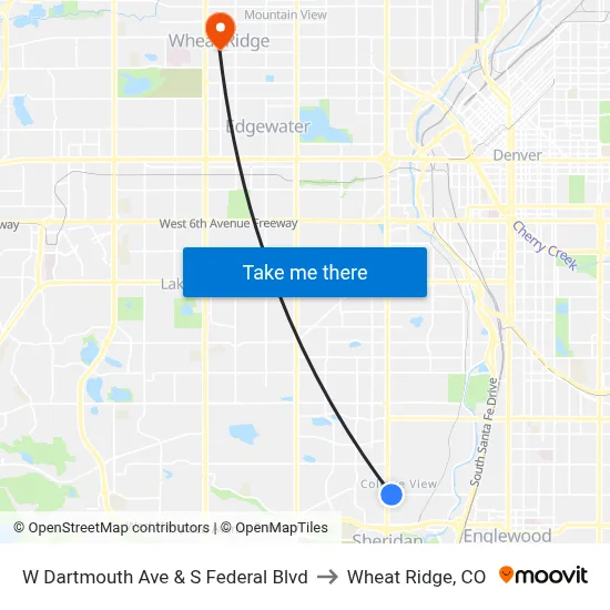 W Dartmouth Ave & S Federal Blvd to Wheat Ridge, CO map