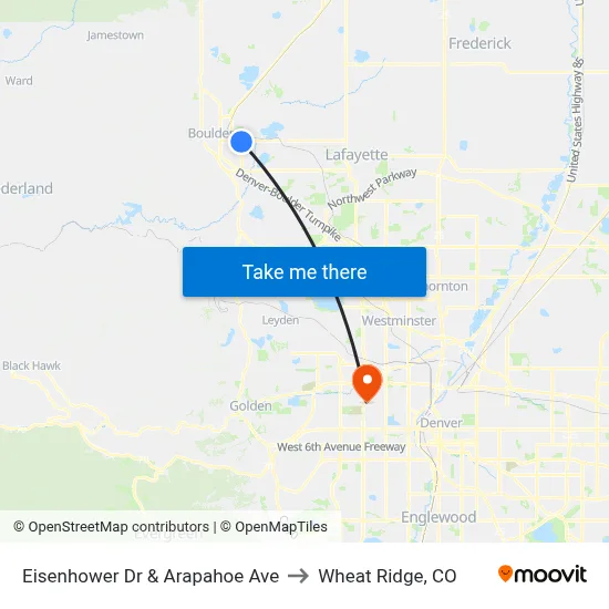 Eisenhower Dr & Arapahoe Ave to Wheat Ridge, CO map