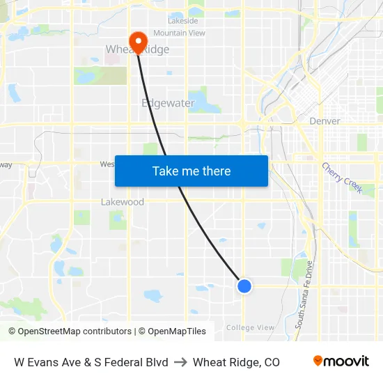 W Evans Ave & S Federal Blvd to Wheat Ridge, CO map