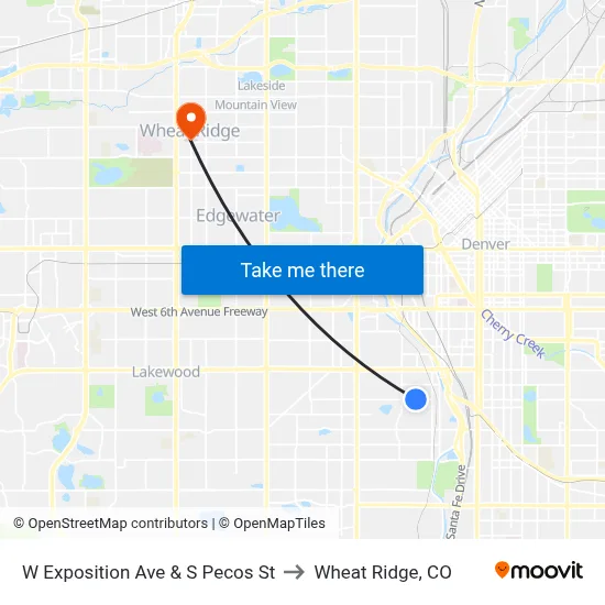 W Exposition Ave & S Pecos St to Wheat Ridge, CO map