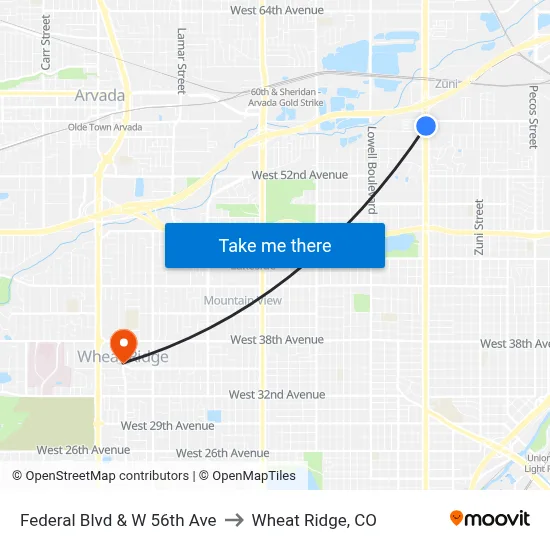 Federal Blvd & W 56th Ave to Wheat Ridge, CO map