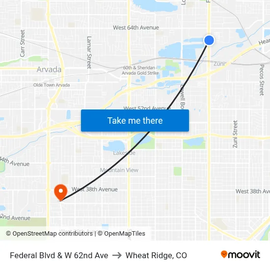 Federal Blvd & W 62nd Ave to Wheat Ridge, CO map