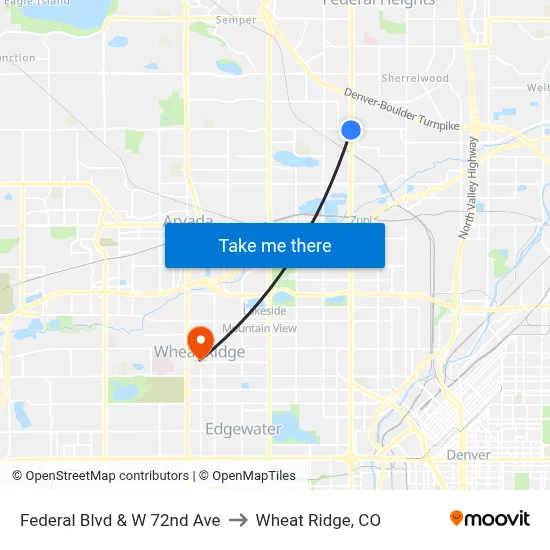 Federal Blvd & W 72nd Ave to Wheat Ridge, CO map