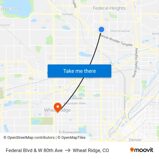 Federal Blvd & W 80th Ave to Wheat Ridge, CO map