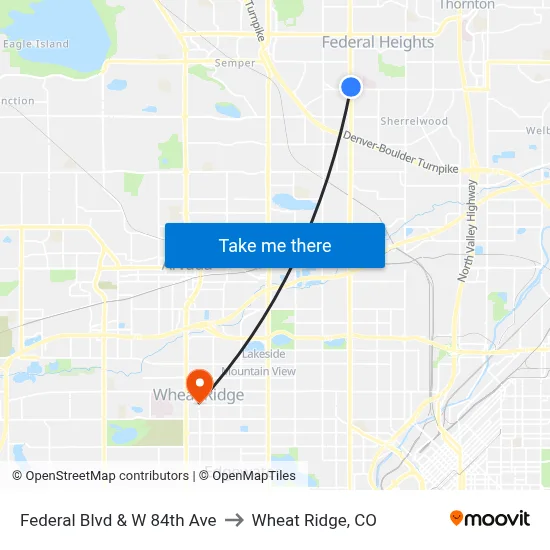 Federal Blvd & W 84th Ave to Wheat Ridge, CO map