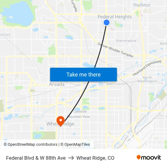 Federal Blvd & W 88th Ave to Wheat Ridge, CO map