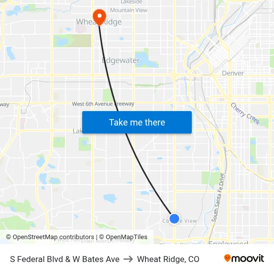 S Federal Blvd & W Bates Ave to Wheat Ridge, CO map