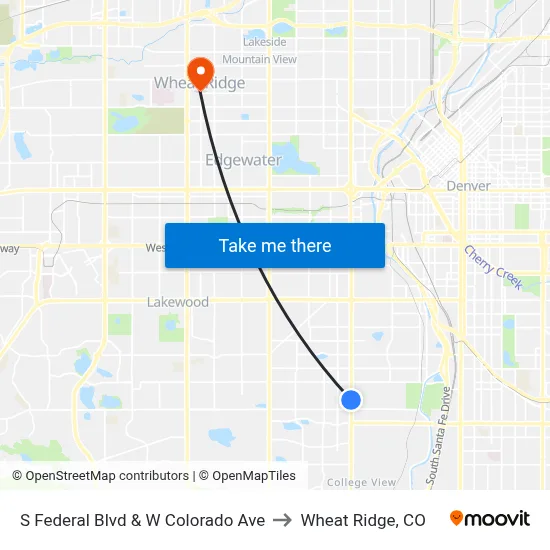S Federal Blvd & W Colorado Ave to Wheat Ridge, CO map