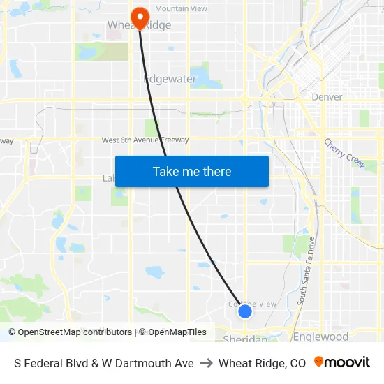 S Federal Blvd & W Dartmouth Ave to Wheat Ridge, CO map