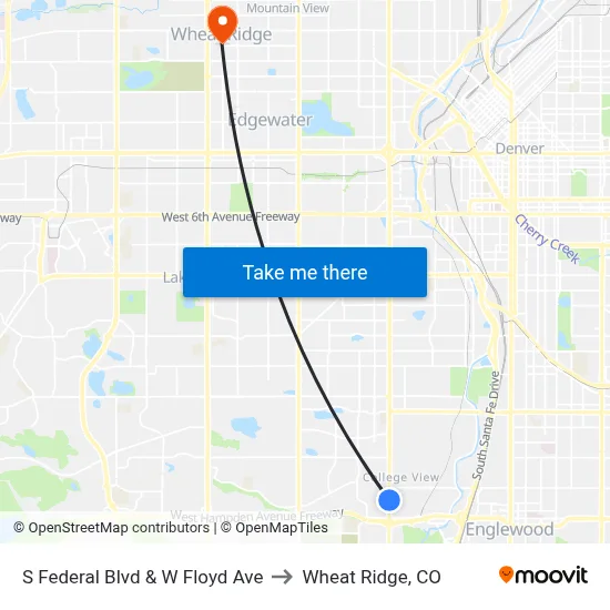 S Federal Blvd & W Floyd Ave to Wheat Ridge, CO map