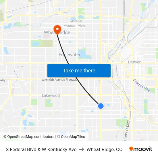 S Federal Blvd & W Kentucky Ave to Wheat Ridge, CO map