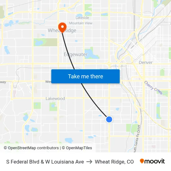 S Federal Blvd & W Louisiana Ave to Wheat Ridge, CO map