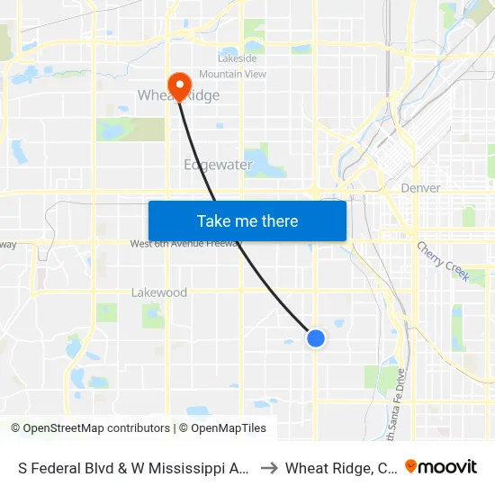 S Federal Blvd & W Mississippi Ave to Wheat Ridge, CO map