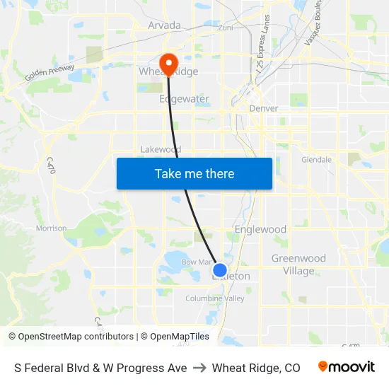 S Federal Blvd & W Progress Ave to Wheat Ridge, CO map
