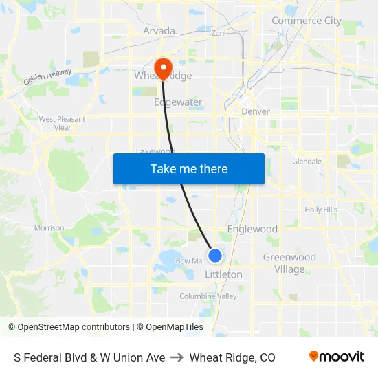 S Federal Blvd & W Union Ave to Wheat Ridge, CO map