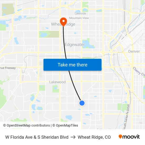W Florida Ave & S Sheridan Blvd to Wheat Ridge, CO map