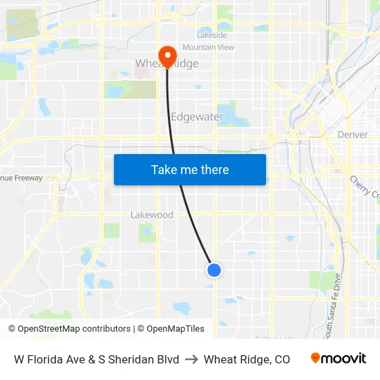 W Florida Ave & S Sheridan Blvd to Wheat Ridge, CO map