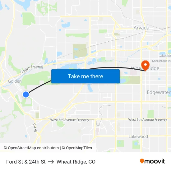 Ford St & 24th St to Wheat Ridge, CO map