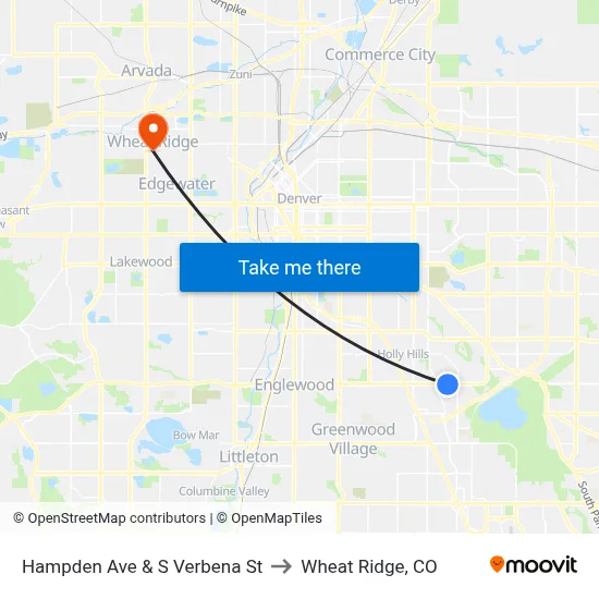Hampden Ave & S Verbena St to Wheat Ridge, CO map