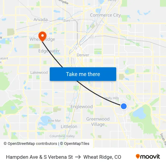 Hampden Ave & S Verbena St to Wheat Ridge, CO map