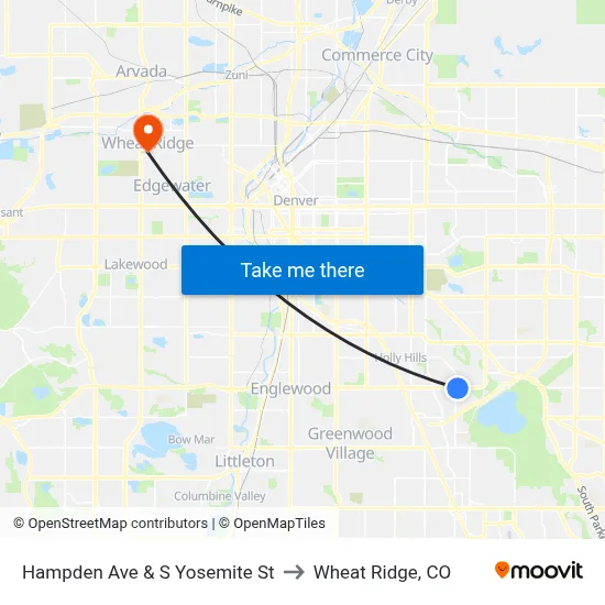 Hampden Ave & S Yosemite St to Wheat Ridge, CO map