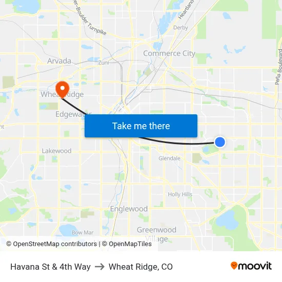 Havana St & 4th Way to Wheat Ridge, CO map