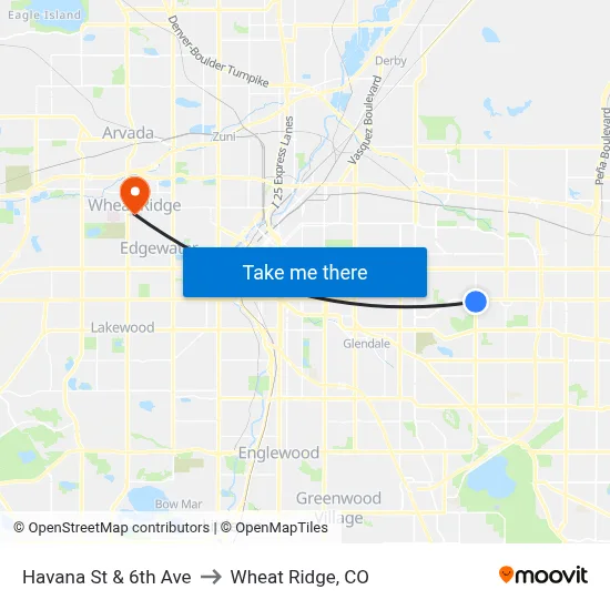 Havana St & 6th Ave to Wheat Ridge, CO map