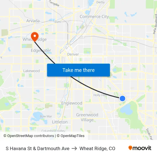 S Havana St & Dartmouth Ave to Wheat Ridge, CO map