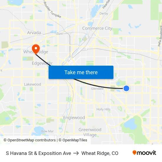 S Havana St & Exposition Ave to Wheat Ridge, CO map