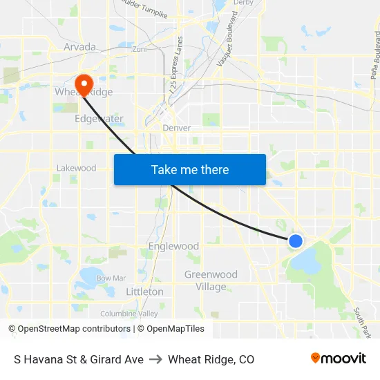 S Havana St & Girard Ave to Wheat Ridge, CO map