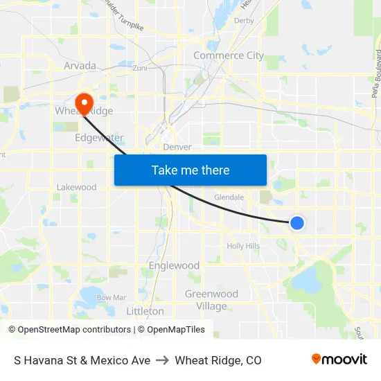S Havana St & Mexico Ave to Wheat Ridge, CO map