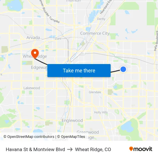 Havana St & Montview Blvd to Wheat Ridge, CO map