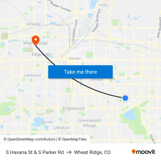S Havana St & S Parker Rd to Wheat Ridge, CO map