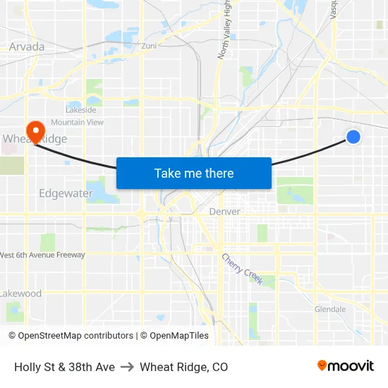 Holly St & 38th Ave to Wheat Ridge, CO map