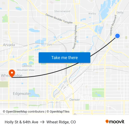 Holly St & 64th Ave to Wheat Ridge, CO map