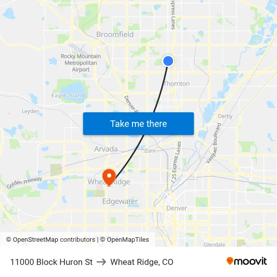 11000 Block Huron St to Wheat Ridge, CO map