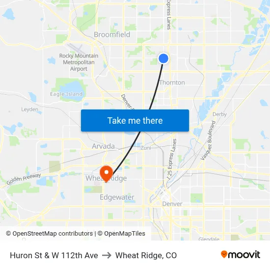 Huron St & W 112th Ave to Wheat Ridge, CO map