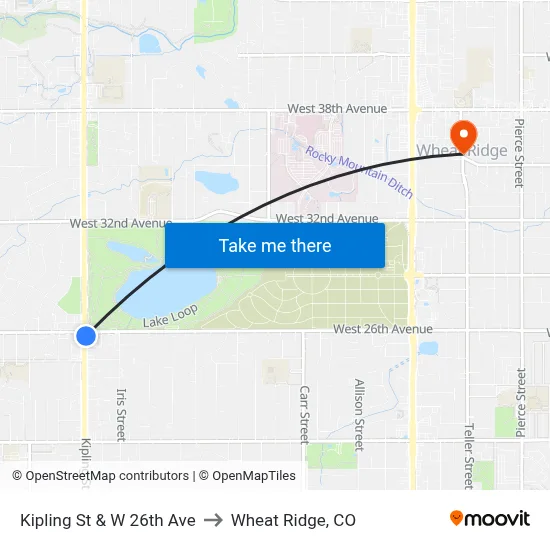 Kipling St & W 26th Ave to Wheat Ridge, CO map