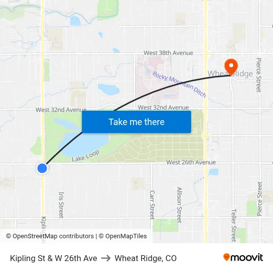Kipling St & W 26th Ave to Wheat Ridge, CO map
