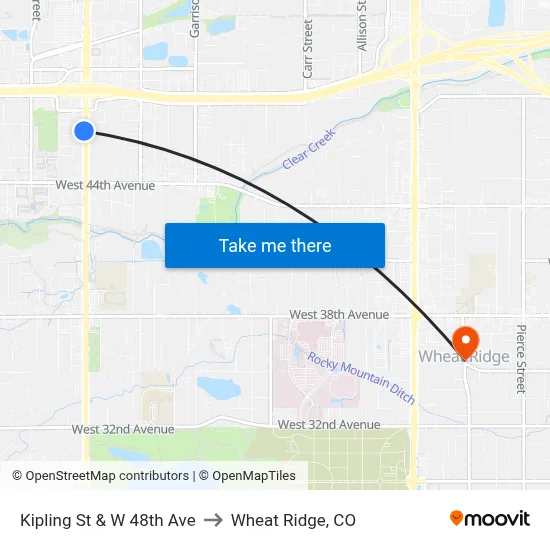 Kipling St & W 48th Ave to Wheat Ridge, CO map