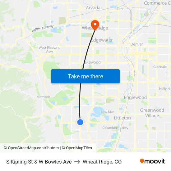 S Kipling St & W Bowles Ave to Wheat Ridge, CO map
